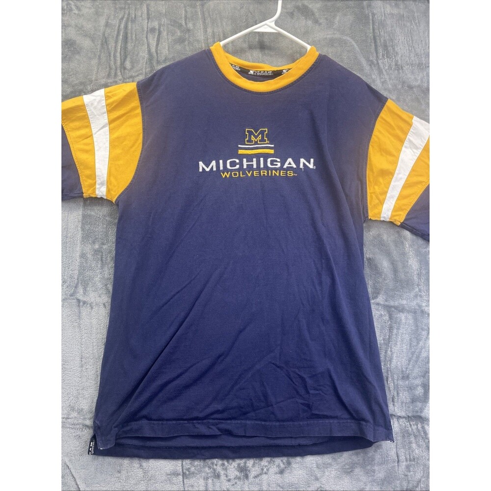 Starter Michigan Wolverines L Large Shirt Blue Yellow NCAA College Vintage